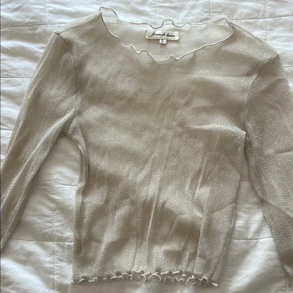 French Kiss Sheer Silver Top - Size S - Picture 2 of 3